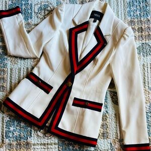 Nissa Women's White Blazer with Black and Red Trim